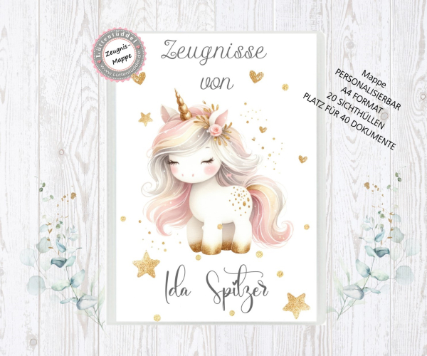 zauberhafte Zeugnismappe Sammelmappe Einhorn Name personalisiert  Einschulung Schulkind Zeugnisse Lüttentüddel®